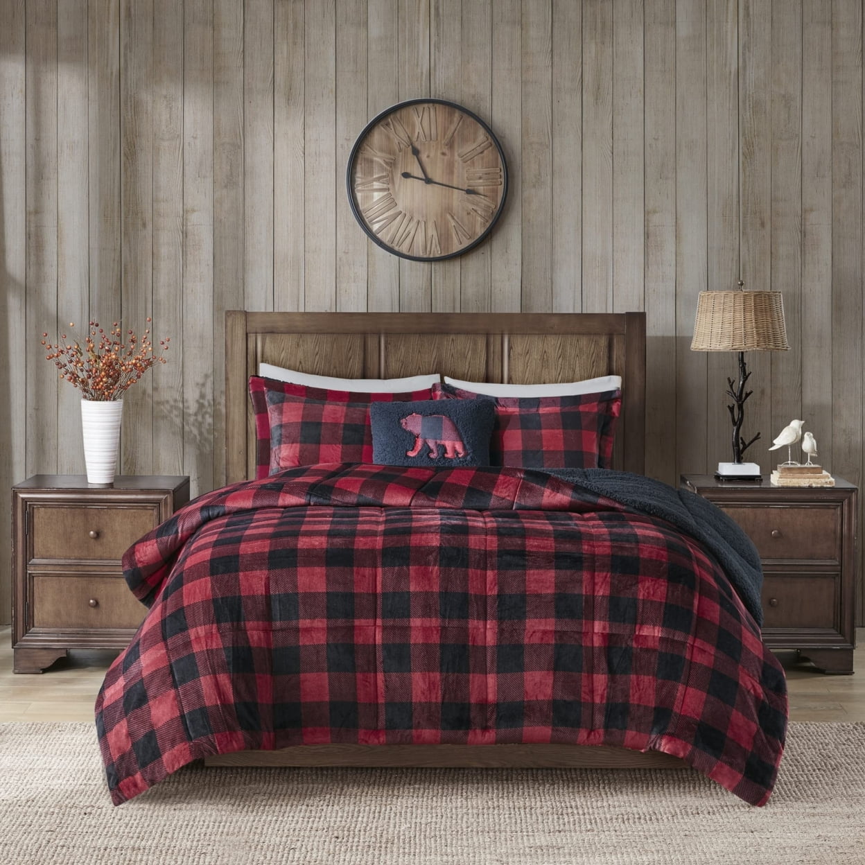 King Red/Black Buffalo Check Reversible Down Alternative Bedspread Set