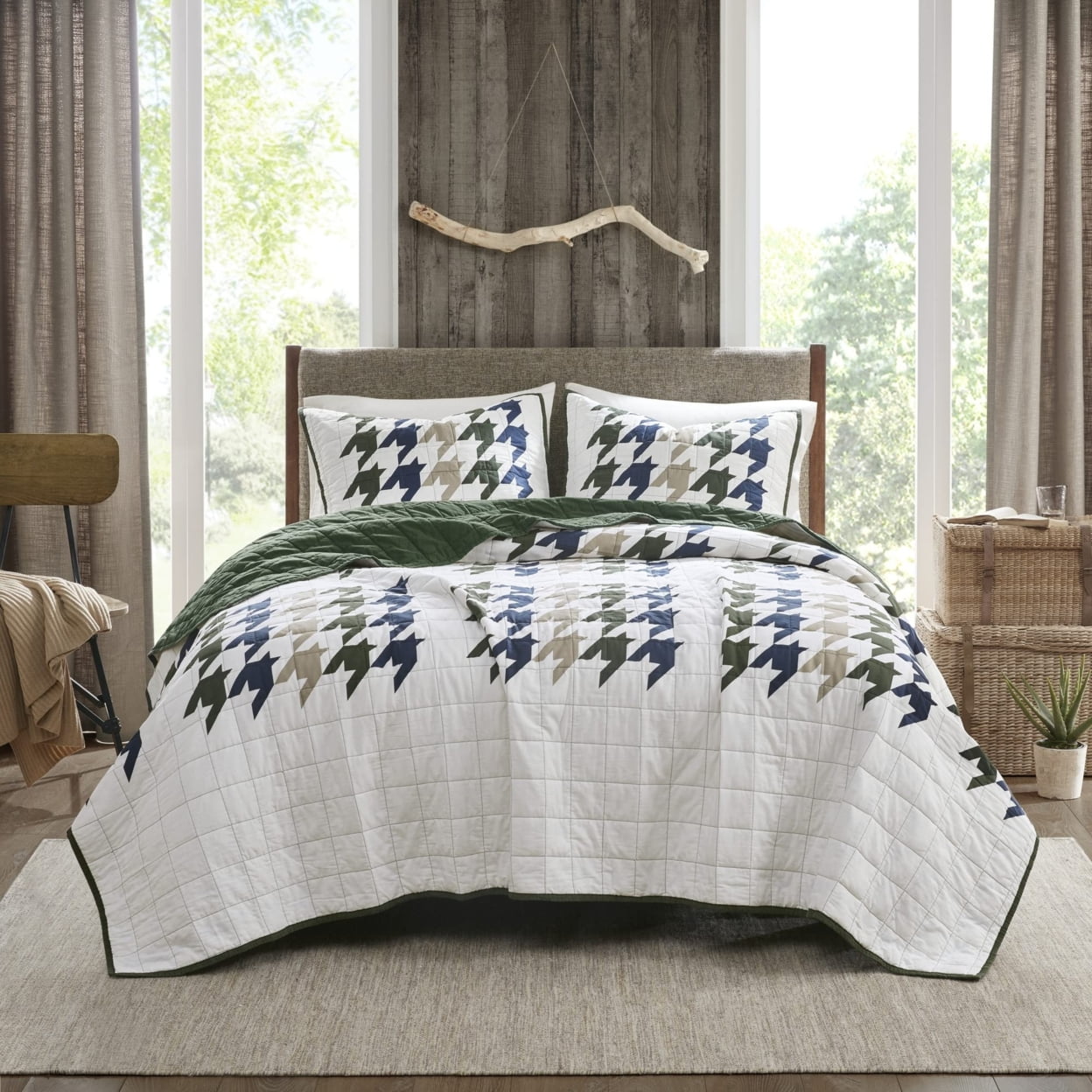 Hudson Full Green Cotton Quilt Mini Set with Shams