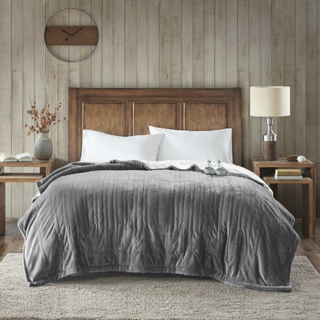 Woolrich Contemporary Berber/Plush Fabric King Heated Blanket in Gray