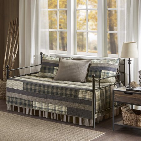 Woolrich Winter Plains 5 Piece Cotton Plaid Quilt Daybed Bedding Sets, 75"x39", Tan/Brown