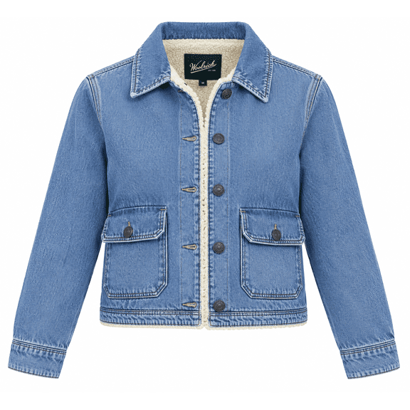 Woolrich Women's Faux Shearling Lined Trucker Jacket, Blue - Size Medium