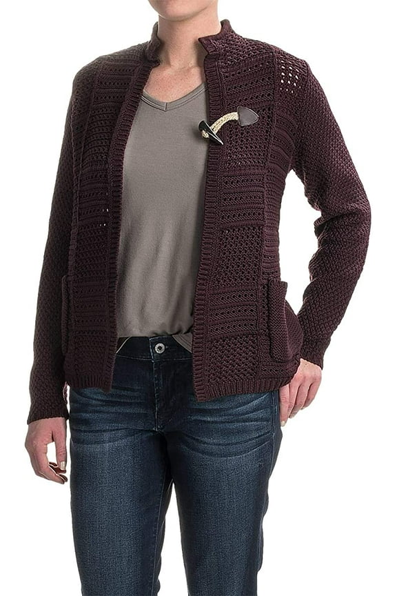 Women's Poppy Ridge Pointelle Blazer Sweater, BURGUNDY (Red), Size L