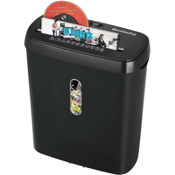 Woolsche 10-Sheet Strip-Cut Paper Shredder, P-2 Security, 3.17 Gal Basket