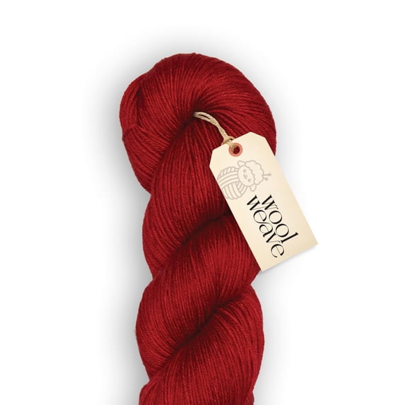 Woolweave Hand Dyed Fingering Yarn, Merino Wool Yarn Blend, 100g, 438yd - Red Rose