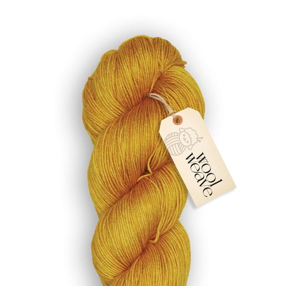 Woolweave Hand Dyed Fingering Yarn, Merino Wool Yarn Blend, 100g, 438yd - Turmeric