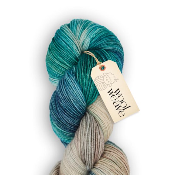 Woolweave Variegated Fingering Yarn, Merino Wool Blend, Hand Dyed, 100g, 438yd - Sandy Sea