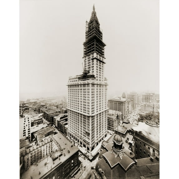Woolworth Building During The Last Stages Of Exterior Construction. The Tower Takes Shape And Most Of The Building