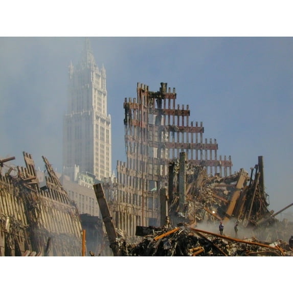 Woolworth Building Rises Behind The Rubble Of The Collapsed North Tower Of The Wtc History (24 x 18)