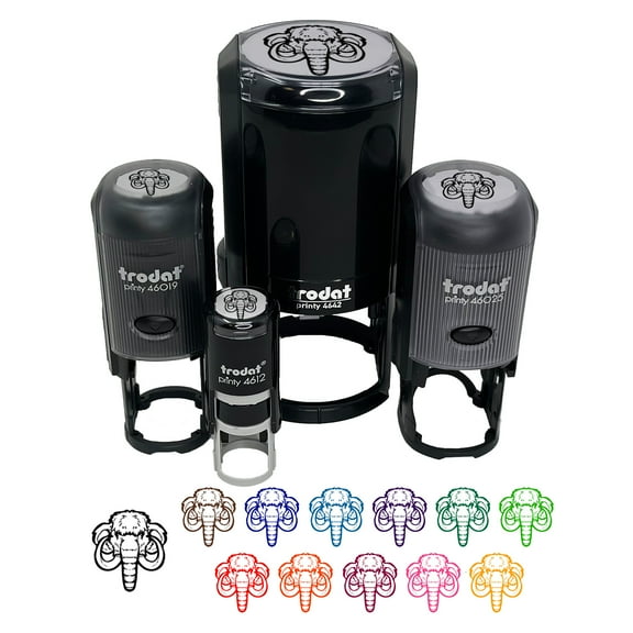 Wooly Mammoth Head Self-Inking Rubber Stamp Ink Stamper - Black Ink - Mini 1/2 Inch