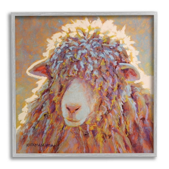 Wooly Sheep Animal Portrait Animals & Insects Painting Gray Framed Art Print Wall Art