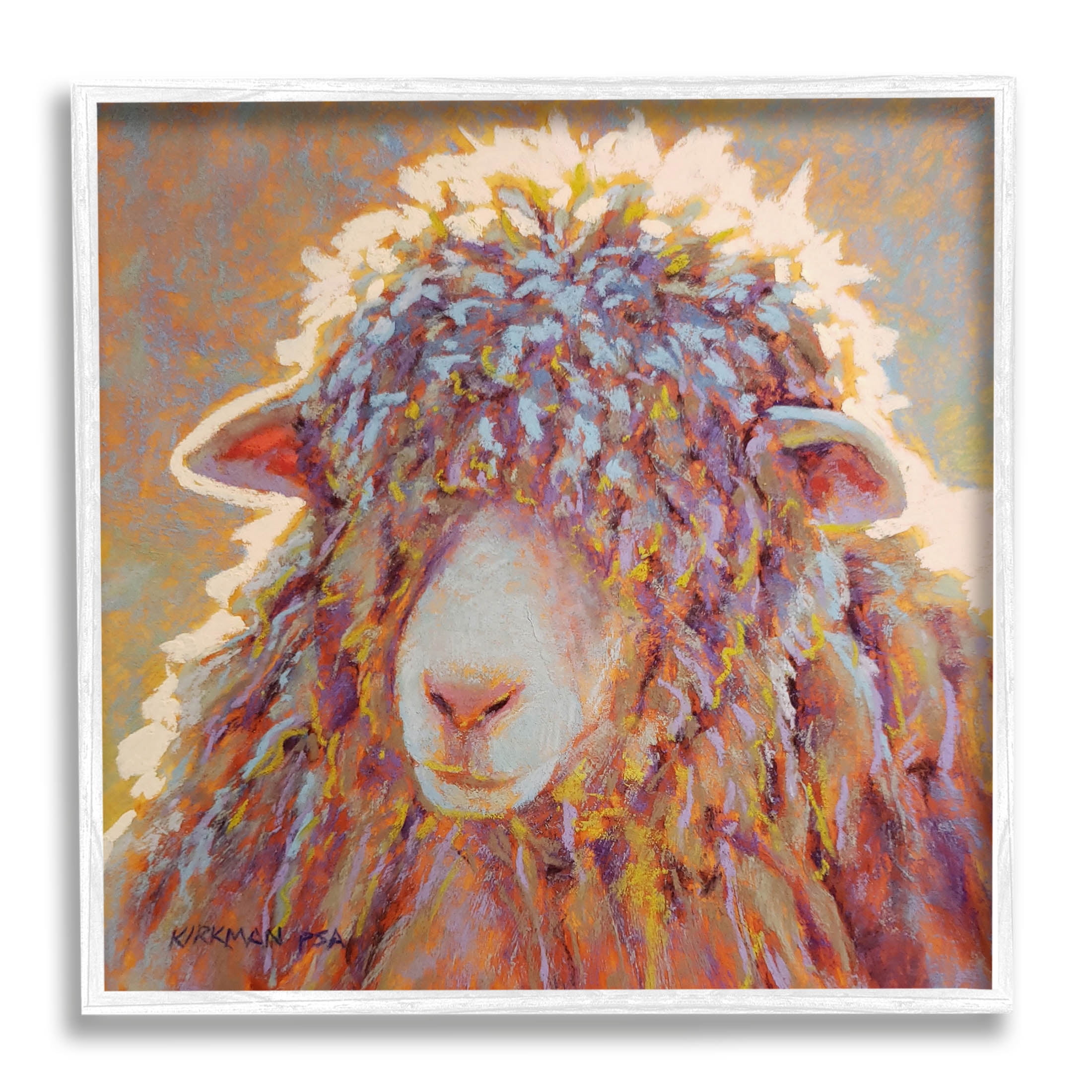 Wooly Sheep Animal Portrait Animals & Insects Painting White Framed Art Print Wall Art
