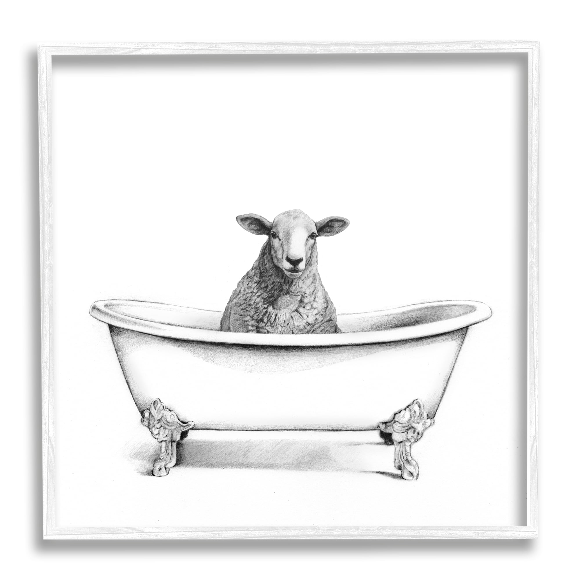 Wooly Sheep in Bath Tub Farm Animal Bathroom Animals & Insects Framed Art Print Wall Art, 17x17