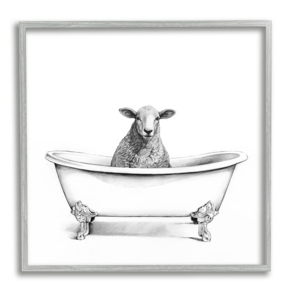 Wooly Sheep in Bath Tub Farm Animal Bathroom Animals & Insects Framed Art Print Wall Art, 17x17