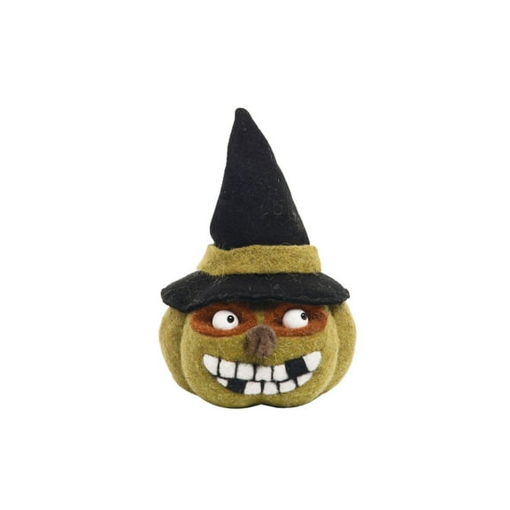 Wooly Ugly Face Jack O' Lantern Pumpkin Halloween Figurine 7" x 10"