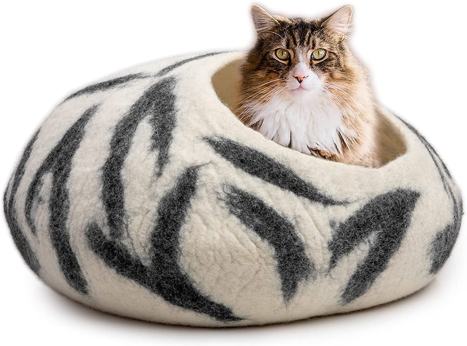 Medium Black and White Wool Modern Cat Cave Bed