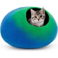 thumbnail image 1 of Woolygon - Wool Cat Cave Bed Handcrafted from 100% Merino Wool, Eco-Friendly Felt Cat Cave for Indoor Cats and Kittens (Emerald Indigo), 1 of 9