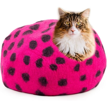 Woolygon Wool Cat Cave Bed Handcrafted from 100% Merino Wool, Eco-Friendly Felt Cat Cave for Indoor Cats and Kittens (Yellow )