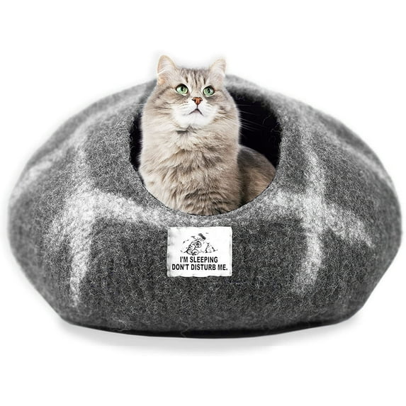 Woolygon Wool Cat Cave Bed Handcrafted from 100% Merino Wool, Eco-Friendly Felt Cat Cave for Indoor Cats and Kittens (Yellow )