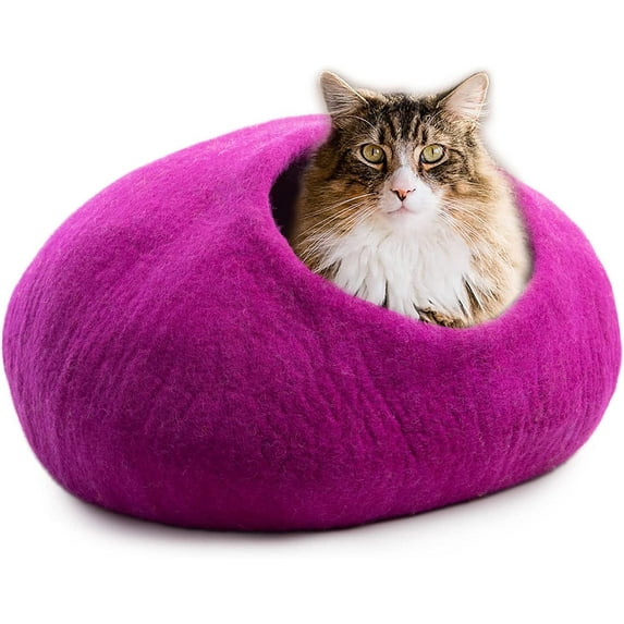 Woolygon Wool Cat Cave Bed Handcrafted from 100% Merino Wool, Eco-Friendly Felt Cat Cave for Indoor Cats and Kittens