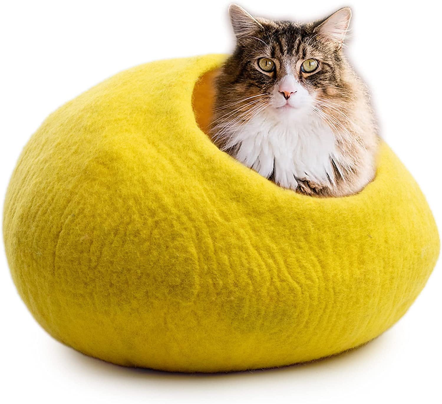 Medium Yellow Wool Cat Cave Bed for Indoor Cats