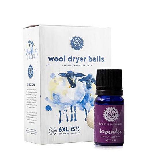 Woolzies Wool Dryer Balls: 6 XL Laundry Balls for Dryer + 10 ml Essential Oil