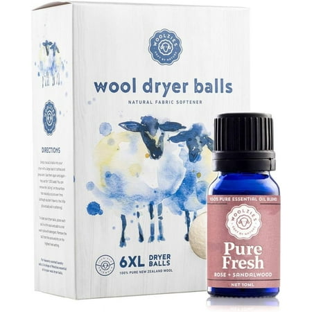 Woolzies Wool Dryer Balls: 6 XL Laundry Balls for Dryer + 10 ml Essential Oil