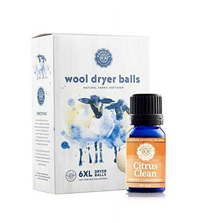 Woolzies Wool Dryer Balls: 6 XL Laundry Balls for Dryer + 10 ml Essential Oil