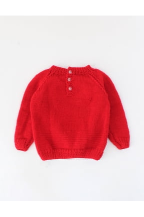 Hand Knitted Red and White Sweater with Reindeer Design