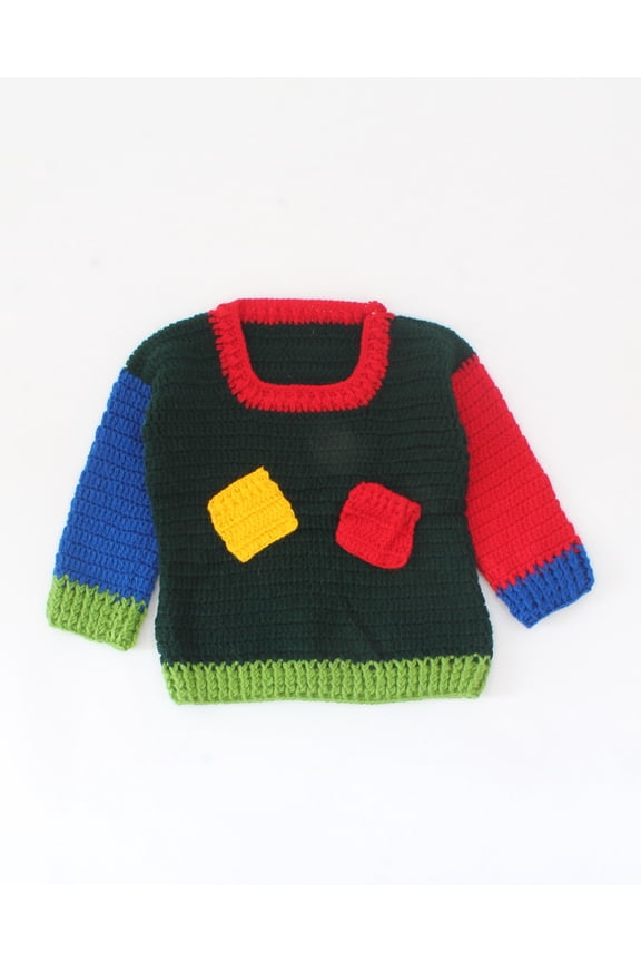 Handmade Crochet Full Sleeves Pocket Design Sweater-Multi