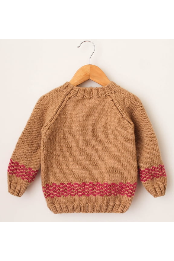 Handmade Full Sleeves Border Design Sweater For Kids-Brown