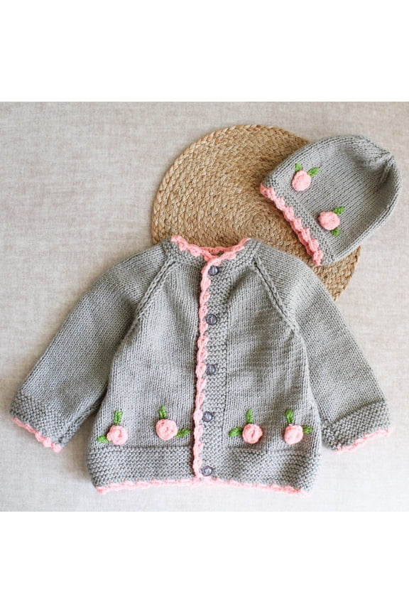 Handmade Full Sleeves Embroidered Sweater With Cap-Grey