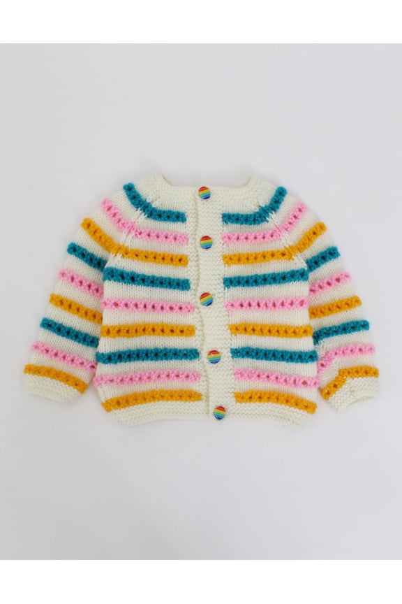 Handmade Full Sleeves Multicolour Striped Sweater-Multicoloured