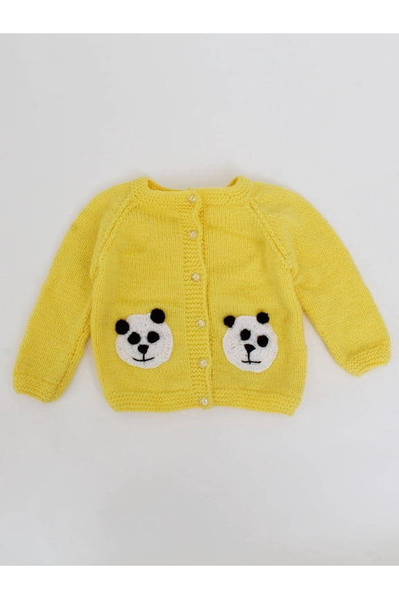 Handmade Full Sleeves Panda Face Detailing Sweater For Kids-Yellow