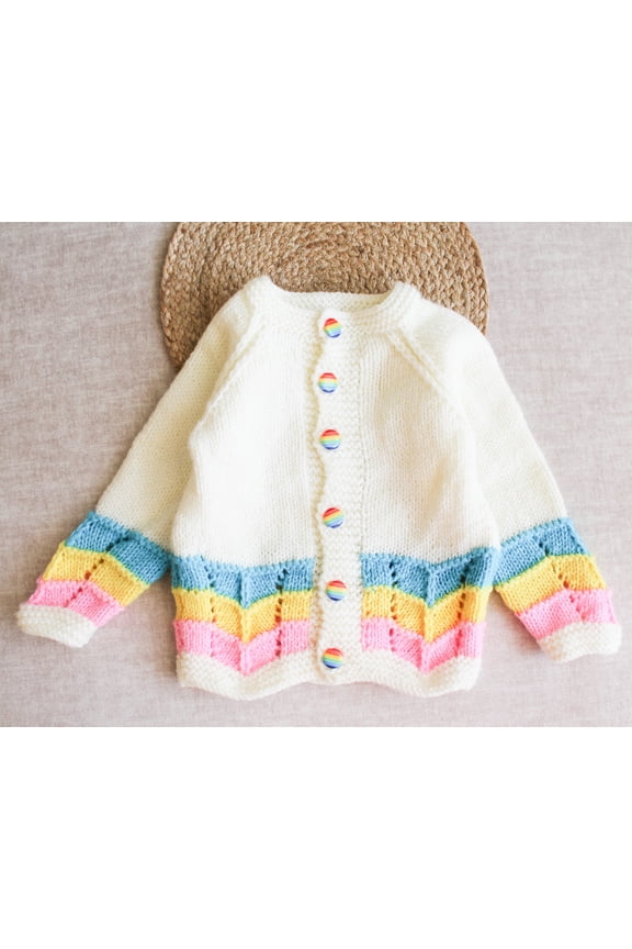 Handmade Full Sleeves Self Design With Zigzag Pattern Sweater For Kids- Cream