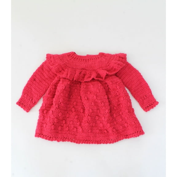 Woonie Handmade Full Sleeves With Frill And Bubbles Design Sweater-Pink