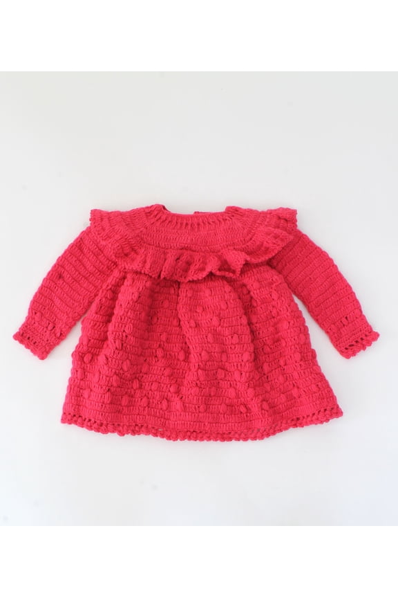 Handmade Full Sleeves With Frill And Bubbles Design Sweater-Pink