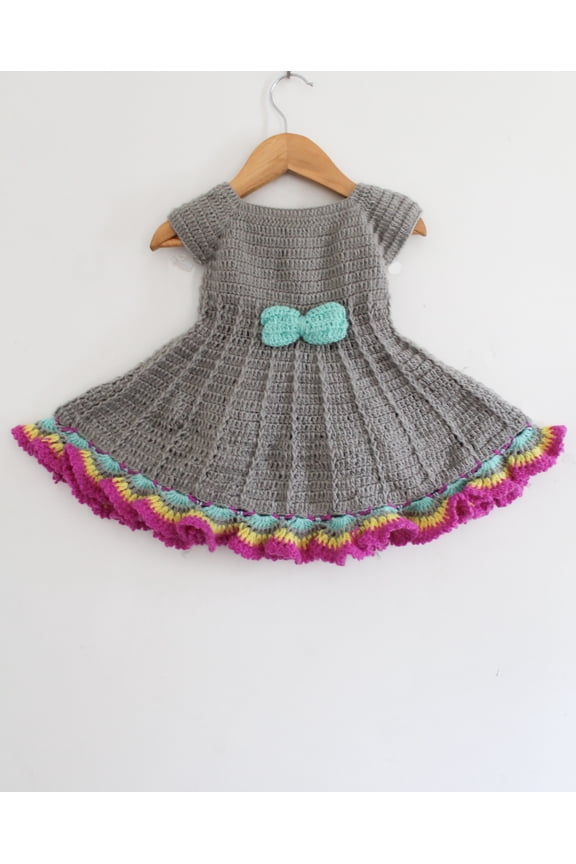Short Sleeves Bow Detailing Handmade Dress - Grey