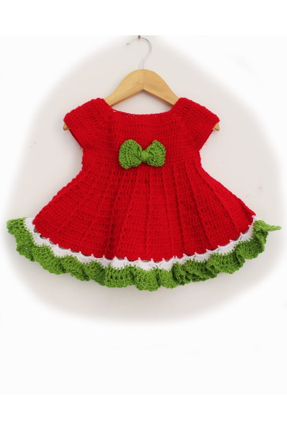 Short Sleeves Bow Detailing Handmade Dress - Red