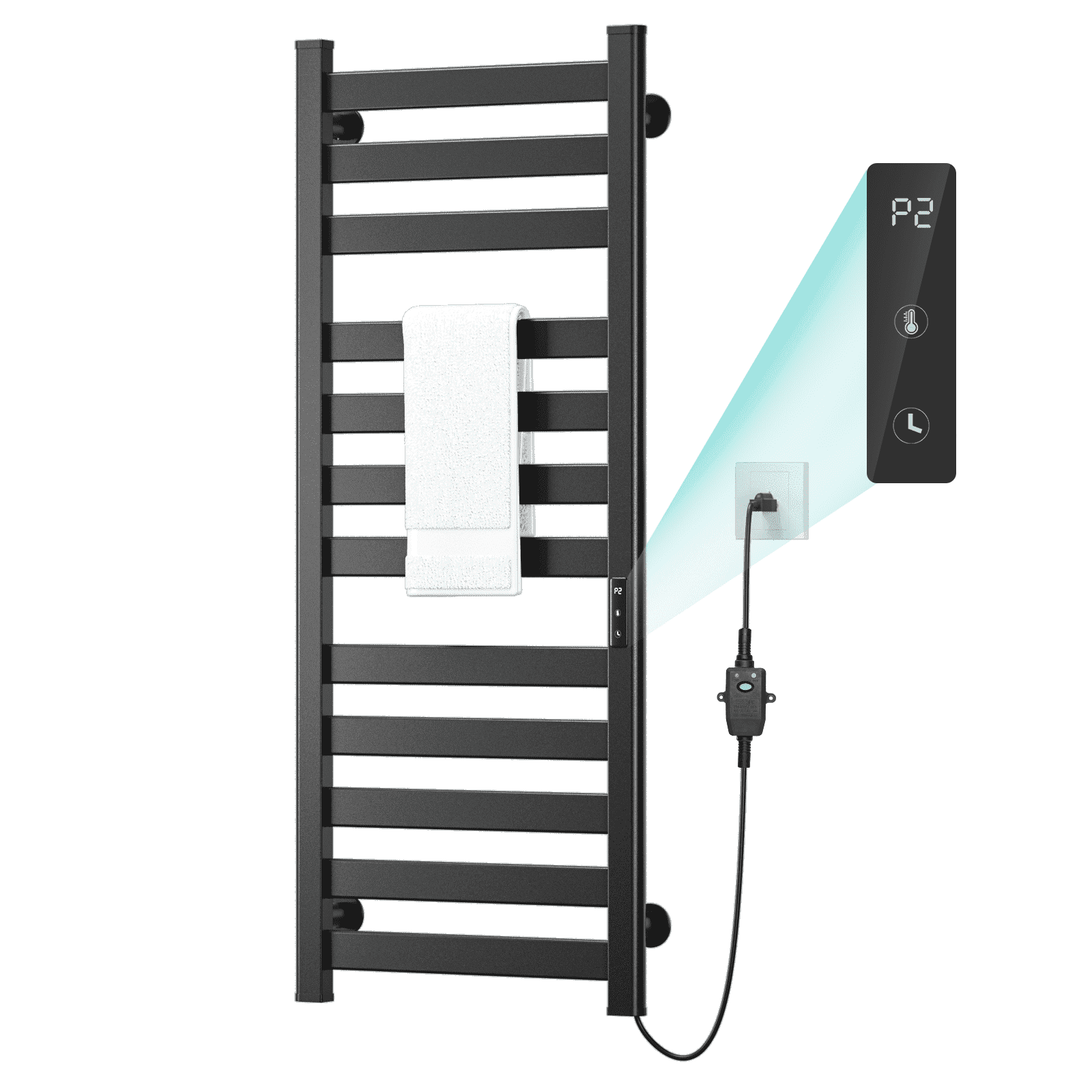 Wooohoo 12 Bar Wall Mounted Towel Warmer, Electric Heated Towel Rack for Bathroom