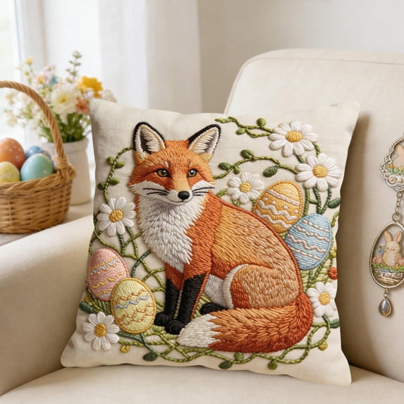 Wooowa 18 Inch Easter Short Lint Pillow Cover, Cute Embroidered Throw Pillowcase, Soft Plush Decor Cover, Sofa Bedroom Living Room Decor, Easter Home Indoor Festive Decoration