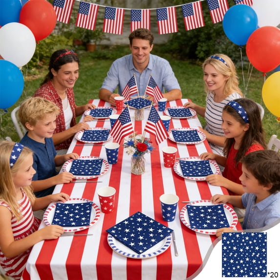 Wooowa 20 Piece Patriotic Paper Napkin Set Festive Tissue for Holiday and Party Decor