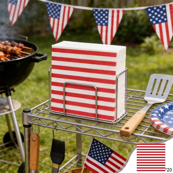 Wooowa 20 Piece Patriotic Paper Napkin Set Festive Tissue for Holiday and Party Decor