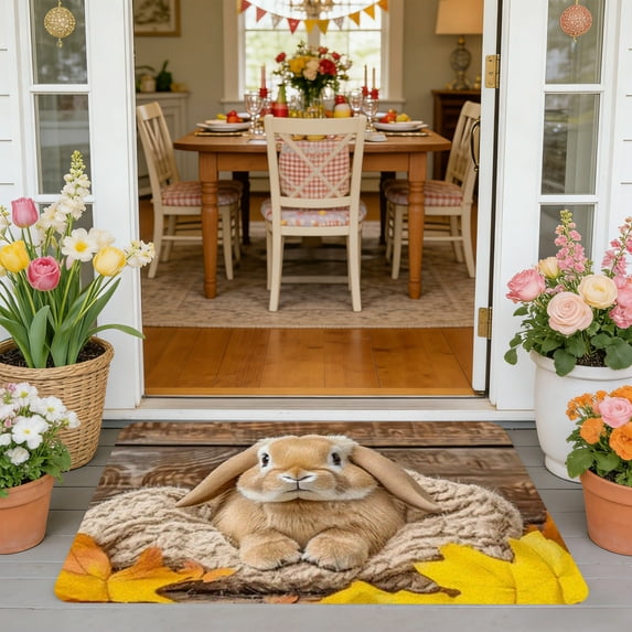 Wooowa 23.6x15.7In Easter Bunny Doormat, Printed Non-Slip Entryway Mat, Absorbent Outdoor Indoor Mat, Front Door Porch Home Decor, Easter Spring Outdoor Holiday Decoration