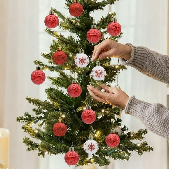Wooowa 30 Pcs Christmas Ball Ornaments Set - Unique Styles Christmas Tree Decorations with Glitter for Large Christmas Tree, Holiday Party