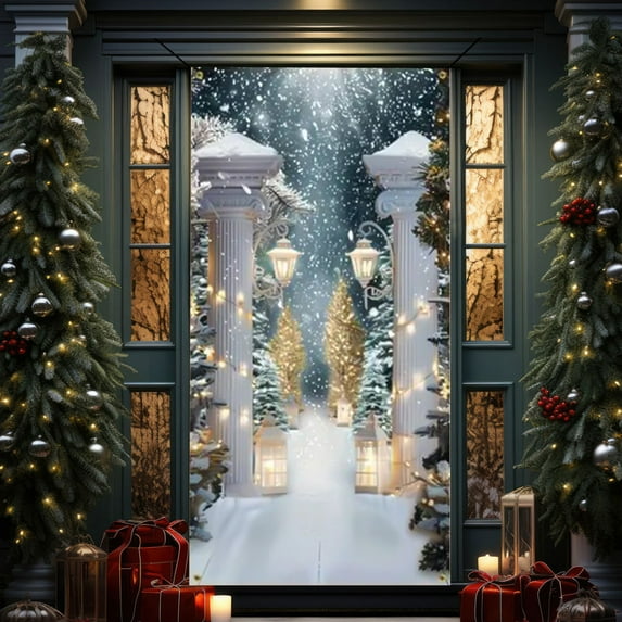 Wooowa 35×71Inches Christmas Door Covers, Festive Patterned Decor for Home Entryways & Holiday Exteriors