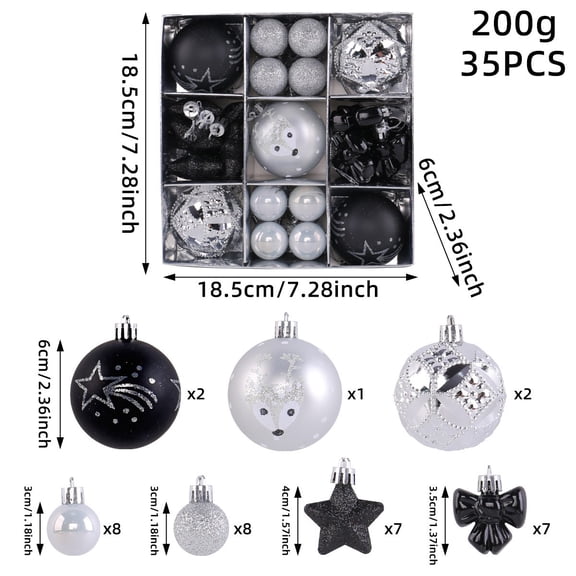 Wooowa 35PCS Christmas Ball Gift Sets, Mixed-Size Shatterproof Ornaments for Full Xmas Tree Decor