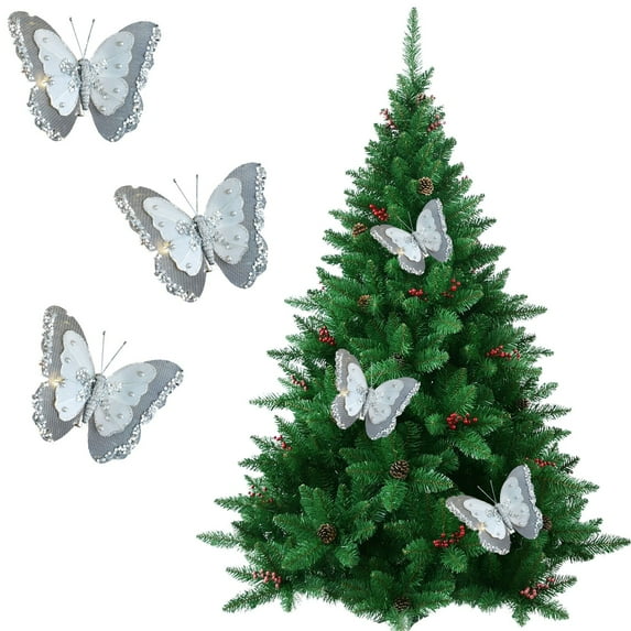 Wooowa 3PCS Handmade Glitter Mesh Butterfly Ornaments with Clips, 4-Color DIY Hanging Pendants for Xmas Tree Decorations