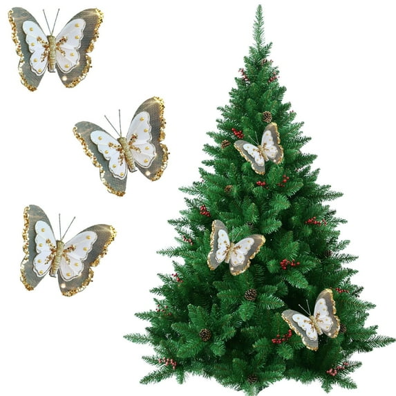 Wooowa 3PCS Handmade Glitter Mesh Butterfly Ornaments with Clips, 4-Color DIY Hanging Pendants for Xmas Tree Decorations