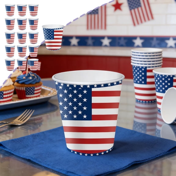Wooowa 4th Of July 16Pcs Disposable Paper Cup Tableware Set Ideal for Independence Day Decorations Patriotic Decor Suitable for Holiday Party Dining Table Festival Supplies
