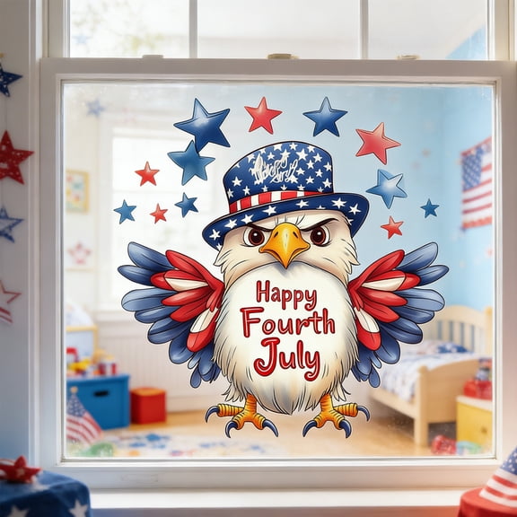 Wooowa 4th Of July Cute Bald Eagle Pattern Wall Decal Ideal for Independence Day Decorations Patriotic Decor Suitable for Youth Bedroom Nursery Holiday Art Decor